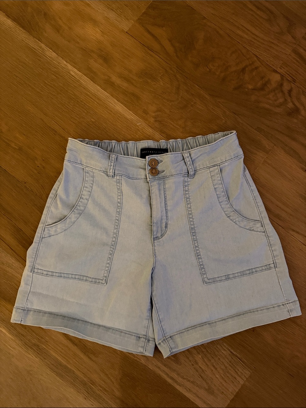 Sanctuary Light Blue High-Waist Utility Shorts